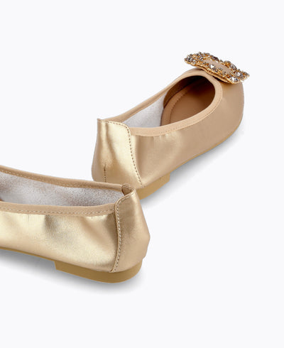 Mavis Jewel Flat Pumps - Gold