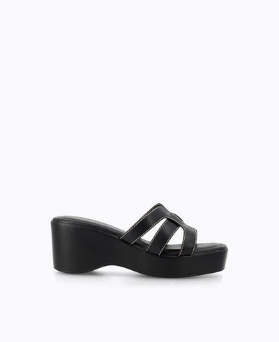 Emily Platform Wedge Sandals - Black