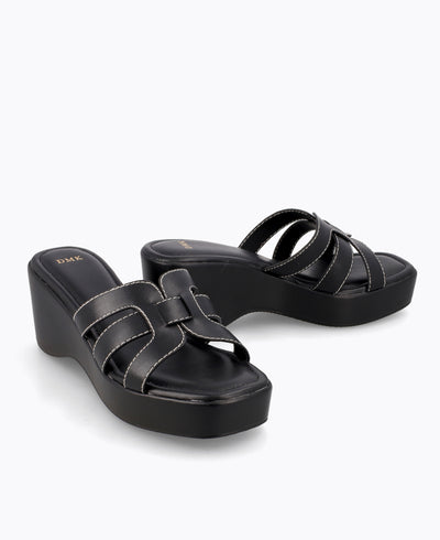 Emily Platform Wedge Sandals - Black