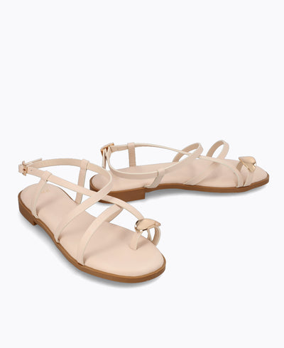 Heather Strappy Flat Sandals - Beige