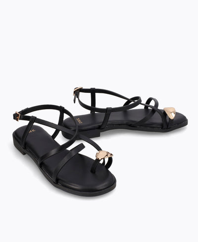 Heather Strappy Flat Sandals - Black