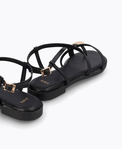 Heather Strappy Flat Sandals - Black