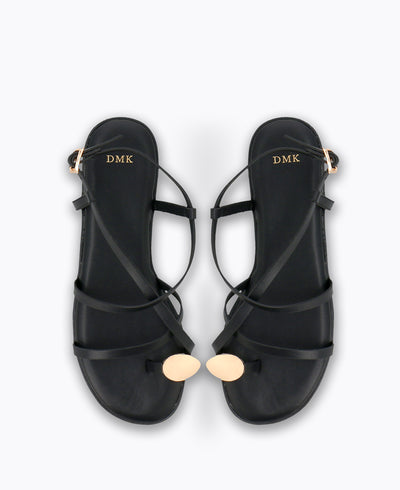 Heather Strappy Flat Sandals - Black