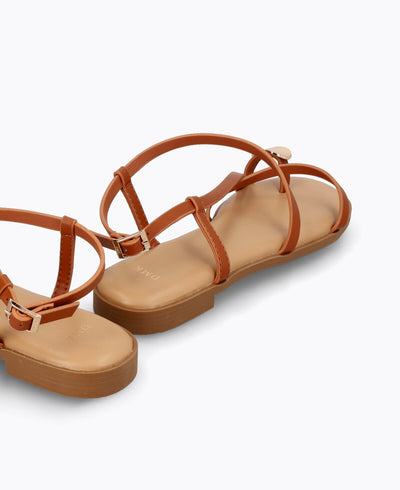 Heather Strappy Flat Sandals - Brown