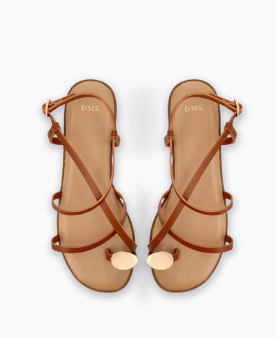 Heather Strappy Flat Sandals - Brown