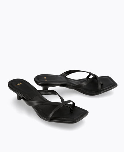 Kayla Thong Heel Sandals - Black