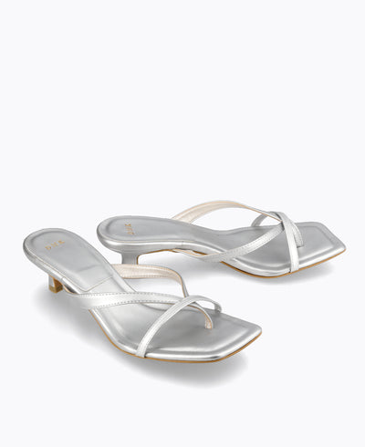 Kayla Thong Heel Sandals - Silver