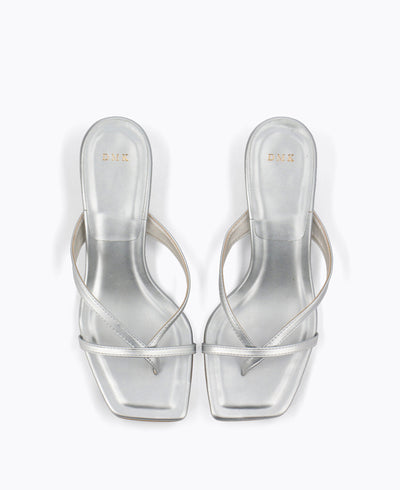 Kayla Thong Heel Sandals - Silver