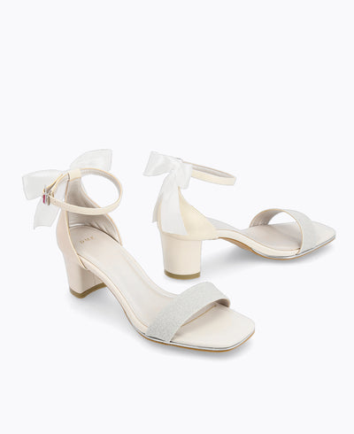 Sophia Bow Heel Sandals - Silver